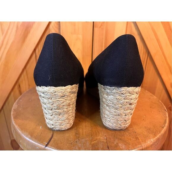 Chaps Heels Womens 8.5 Dakoda Slip On Peep Toe Espadrille Wedge Black Fabric - Picture 4 of 6